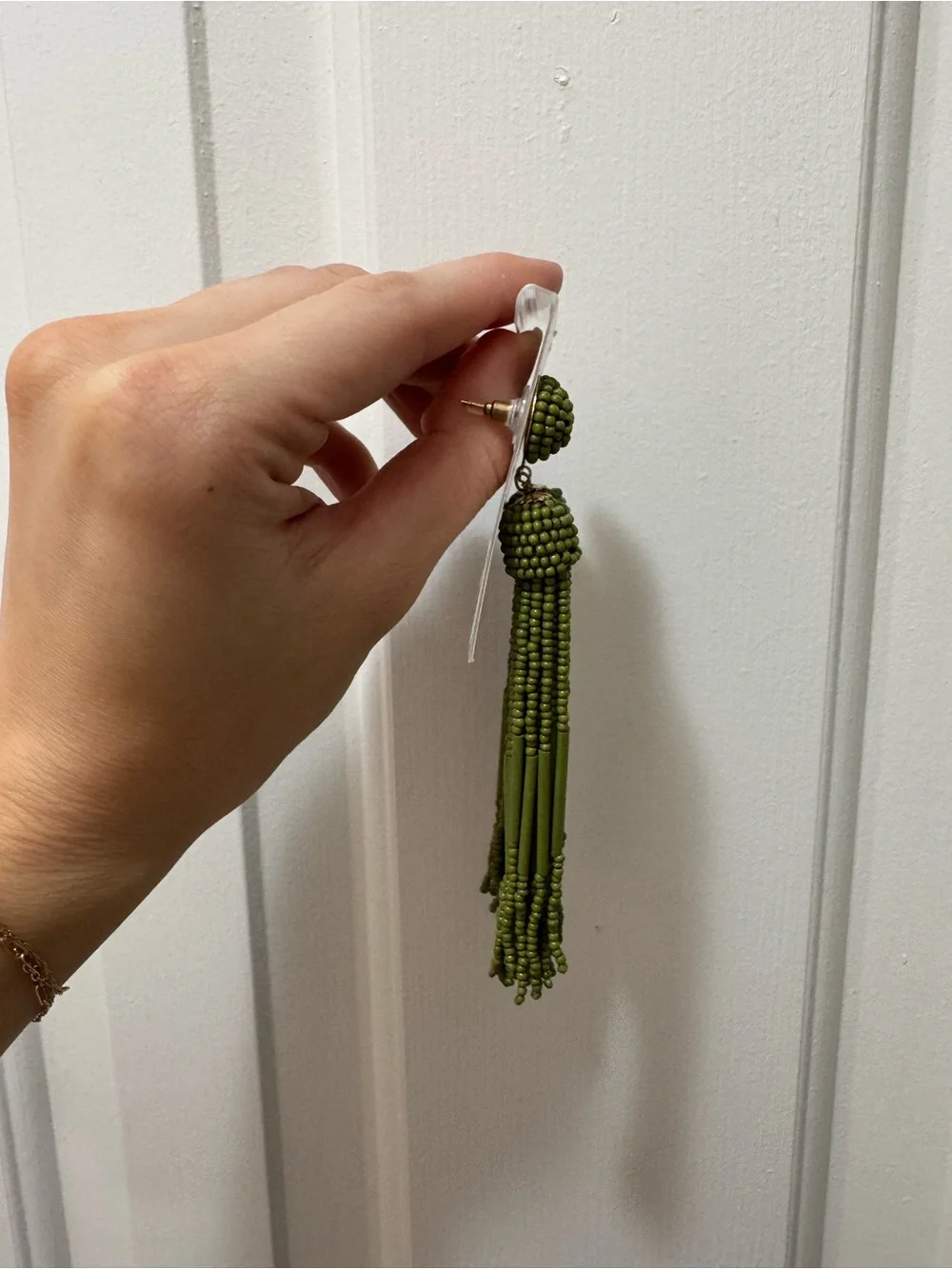 Francesca's Olive Beaded Tassel Drop Earrings - Picture 3 of 3